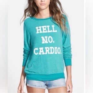 Wildfox Blue Scoopneck Graphic Pullover Sweatshirt with White Lettering Sz Large